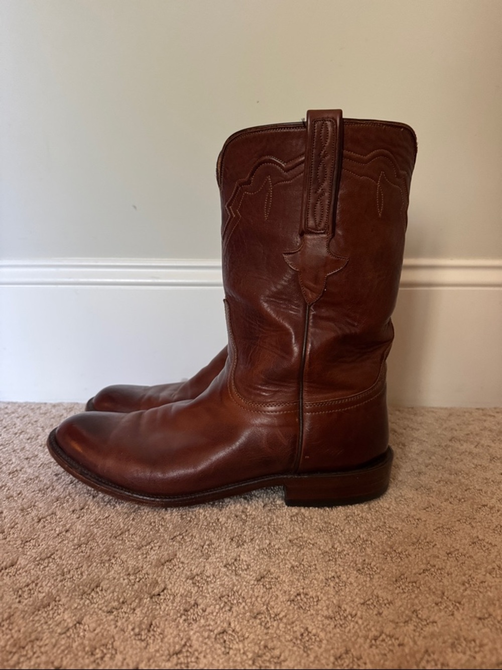LUCCHESE Men's Brown Leather Western Boots SIZE 9 Made in the USA